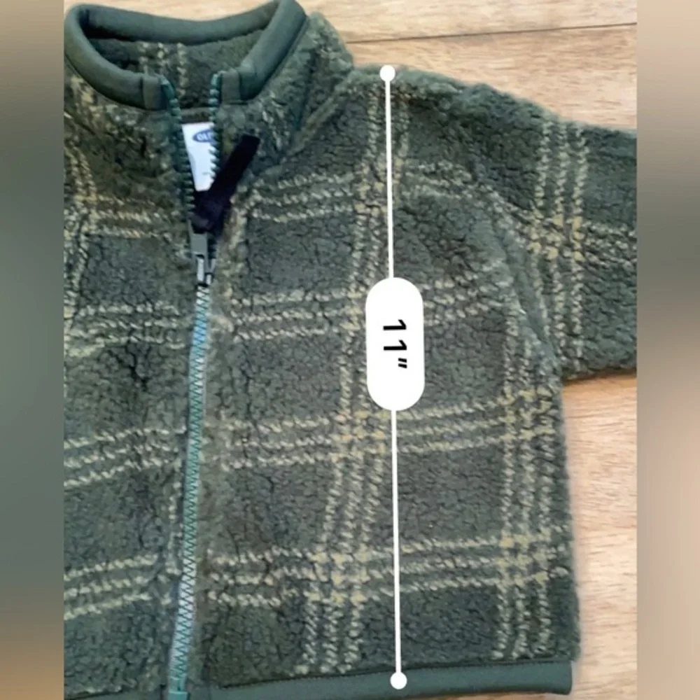 Vintage 1999 Old Navy 3-6‎ Months  Dark Green/Tan Wooly Zip Up Jacket